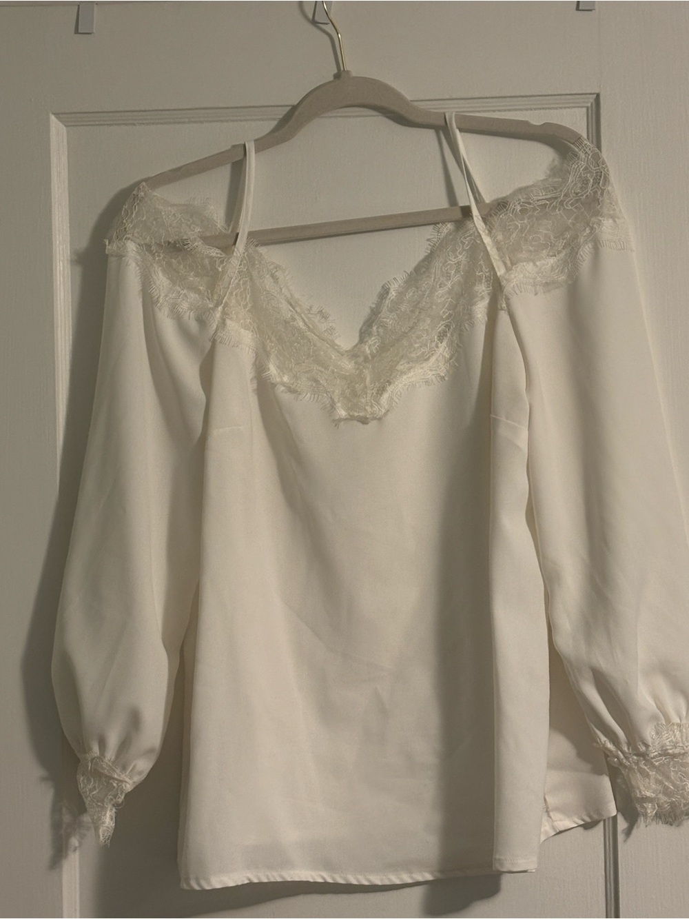 Ivory Lace-Trim Off-Shoulder Blouse